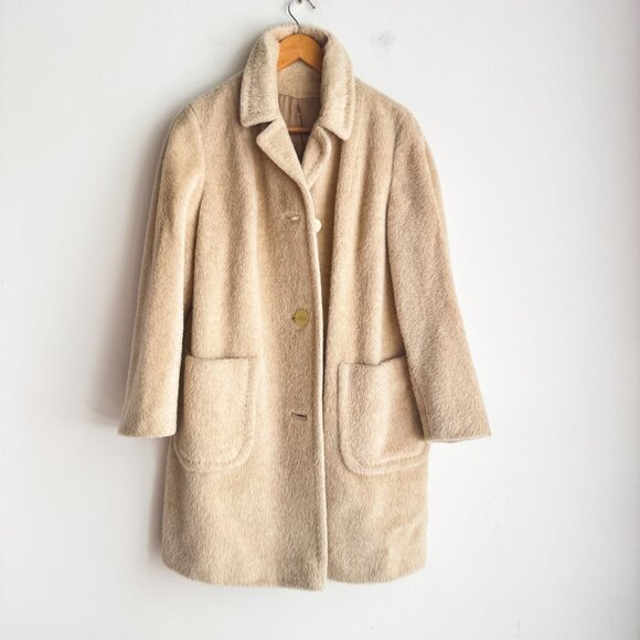 Vintage Mills Bros Light Beige Pure Llama Lightweight Peacoat M - Picture 1 of 9